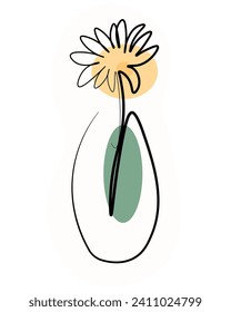 kontinuierliche Zeichnung einer Pflanze in einem Topf, farbige, einzelne Vektorgrafik, Logo