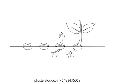 Dibujo continuo de una línea Vector del proceso de crecimiento de la planta