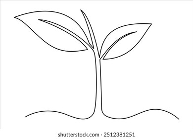 Continuous one line drawing of plant growth processing from seed outline vector art illustration 
