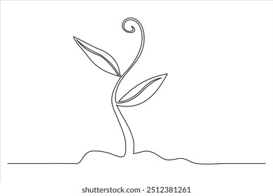 Continuous one line drawing of plant growth processing from seed outline vector art illustration 
