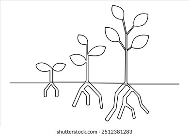 Dibujo continuo de una línea de procesamiento de crecimiento de plantas a partir de la ilustración de Arte vectorial de contorno de semillas 
