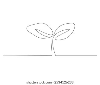Dibujo continuo de una línea de planta. Ilustración de dibujo de una línea de brote en crecimiento. Crecimiento, plántula, concepto de jardinería de una sola línea. Esquema editable