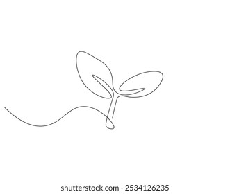 Continuous one line drawing of plant. One line drawing illustration of growing sprout. Growth, seedling, gardening concept single line. Editable outline