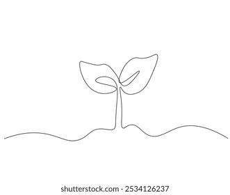 Kontinuierliche einzeilige Zeichnung der Pflanze. Einzeilige Zeichnung der wachsenden Sprosse. Wachstum, Sämling, Gartenkonzept Single Line. Bearbeitbare Gliederung