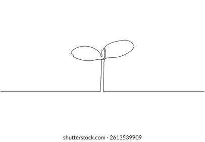 Continuous one line drawing of plant. One line drawing illustration of growing sprout, Single continuous line art growing sprout. Plant leaves seed grow soil seedling eco natural farm concept design.