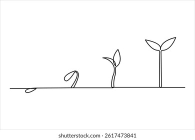 Continuous one line drawing of plant growing process