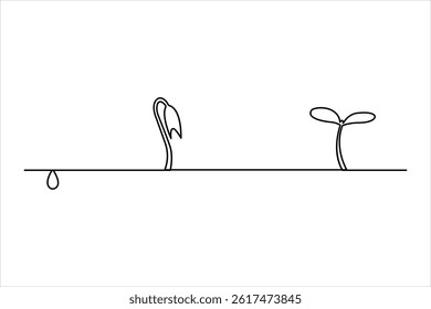 Continuous one line drawing of plant growing process