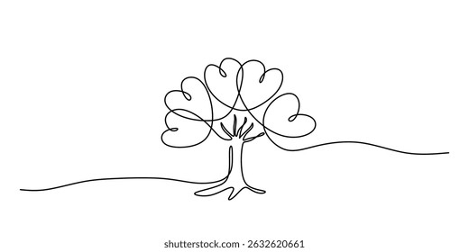 Continuous One Line Drawing Plant Heart Leaves. Love Nature Eco Friendly Symbol. Green Heart Shape.