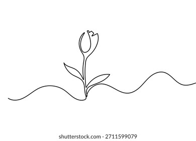 Desenho contínuo de uma linha de um contorno de vetor de planta ilustração isolado preto e branco