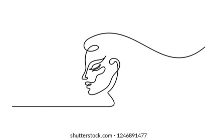 Continuous one line drawing. Plastic surgery of woman face icon on white background. Vector illustration for banner, web, design element, template, postcard.