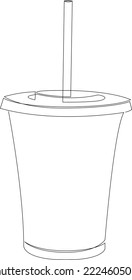 Continuous one line drawing of plastic cup with straw. Vector illustration.