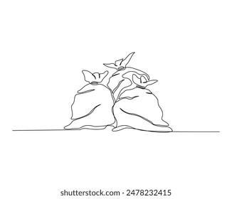 Continuous one line drawing of plastic trash bag. full of plastic trash bag in single outline vector illustration. Editable stroke.