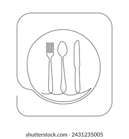 

Continuous one line drawing of plate knife and fork hand drawn doodle vector art illustration.