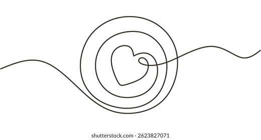 Continuous One Line Drawing Plate Heart Inside. Minimalist food love healthy diet dining vector icon illustration art.