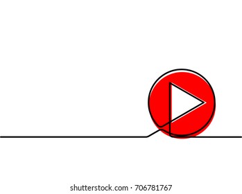 Continuous one line drawing of play icon isolated on white background. EPS10 vector illustration for banner, template, poster, web, app, infographics. Thin line image of rectangle and circle.