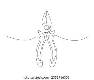 Continuous one line drawing of pliers carpenter tool. pliers outline vector illustration. Editable stroke. 