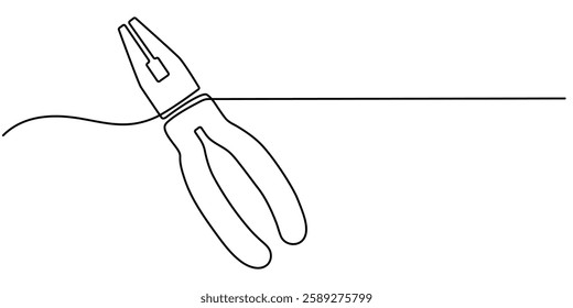 Continuous one line drawing of pliers- engineer equipment. pliers in single line draw illustration. Editable stroke, pliers continuous line art drawing, Pliers in one continuous line drawing.