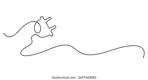 desenho contínuo de uma linha de plugue inserindo na tomada elétrica. A energia do soquete de energia desconecta em estilo linear simples. Ilustração vetorial