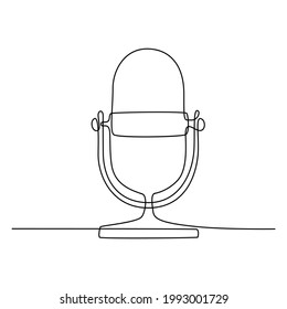 Continuous one line drawing podcast microphone. Vintage old mike in simple thin linear style. Editable stroke. Vector illustration
