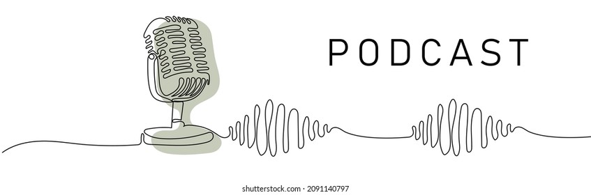 Continuous one line drawing of podcast microphone. Suitable for banner music, webinar, online training. Vector illustration