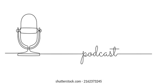 Continuous One Line Drawing Of Podcast Microphone. Vintage Mike In Simple Linear Style For Banner Music, Webinar, Online Training. Editable Stroke And Doodle Vector Illustration