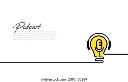 Continuous one line drawing of podcast microphone with lightbulb .