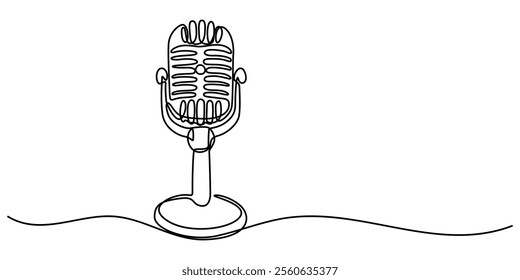 Continuous one line drawing of podcast microphone. Suitable for banner music, webinar, online training. Vector illustration, microphone line art style illustration vector eps 10, World radio day. 