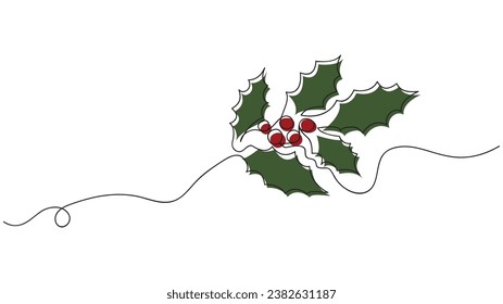 Continuous one line drawing of poinsettia flower. Concept holiday, vector illustration