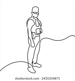 Continuous one line drawing police line. police officer on duty
