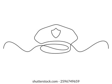 Continuous one line drawing of police cap. Clothing, protection, officer concept. Doodle vector illustration