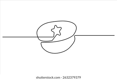 Continuous one line drawing of police cap. Clothing, protection, officer concept. Editable stroke vector. Graphic illustration