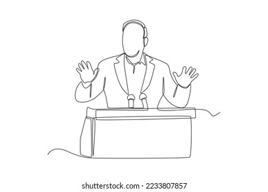 Continuous one line drawing politician delivering speech during election period for General Regional or Presidential Election. Voting concept. Single line draw design vector graphic illustration.