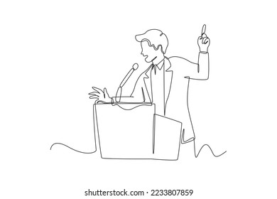 Continuous one line drawing politician delivering speech during election period for General Regional or Presidential Election. Voting concept. Single line draw design vector graphic illustration.