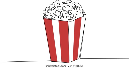 Continuous one line drawing of popcorn in a box. Simple vector illustration