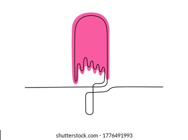 Continuous one line drawing of popsicle isolated on white background. Vector minimalistic linear illustration of pink ice cream for logo and posters. Summer cafe theme
