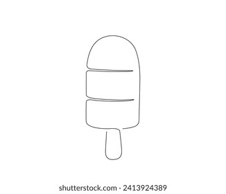 Continuous one line drawing of popsicle ice cream. Ice cream outline vector illustration. Editable stroke.