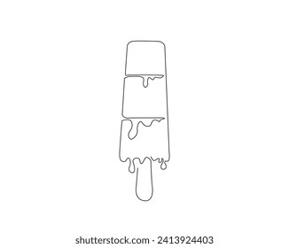 Continuous one line drawing of popsicle ice cream. Ice cream outline vector illustration. Editable stroke.