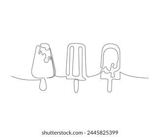 Continuous one line drawing of popsicle ice creams. Ice cream outline vector illustration. Editable stroke.