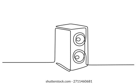 Continuous one line drawing of a portable speaker, audio system for entertainment and sound. Vector illustration one single hand drawn.