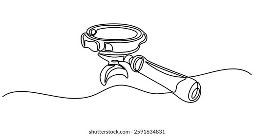 Continuous one line drawing of portafilter- barista equipment. portafilter - coffee maker single line vector illustration. Editable line vector, outline Drawing Of Portafilter. One art pro concept.