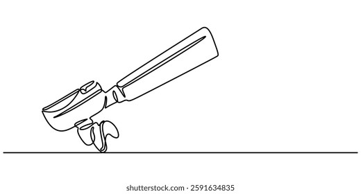 Continuous one line drawing of portafilter- barista equipment. portafilter - coffee maker single line vector illustration. Editable line vector, outline Drawing Of Portafilter. One art pro concept.