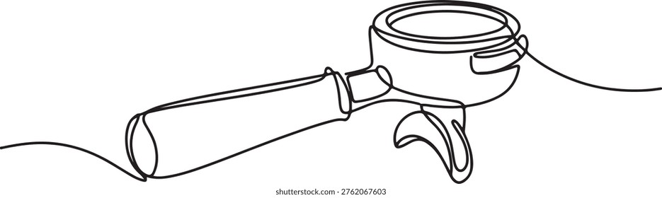 Continuous one line drawing of portafilter- barista equipment. portafilter - coffee maker single line vector illustration. One line draw graphic design vector
