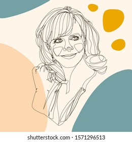 Continuous one line drawing portrait a woman in modern style. Hand drawn vector illustration for your cncept fashion design, banner, template.