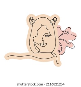 Continuous one line drawing. Portrait of woman with flower. Hand drawn Vector illustration. Women's day and other holidays card