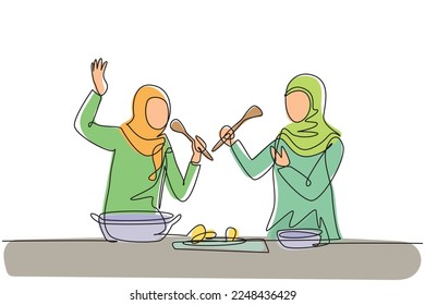 Continuous one line drawing portrait of happy young Arabian male holding glass of orange juice. Make him refreshing and enjoyment in summer season. Single line draw design vector graphic illustration