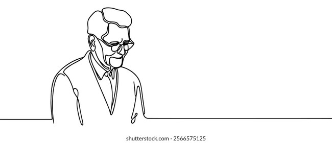 Continuous one line drawing of portrait of a senior man. Minimal outline concept. Vector illustration
