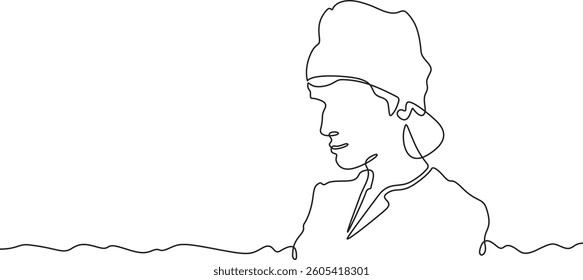 Continuous one line drawing  portrait of a doctor. Attending physician in hospital clothes. Medicine.
One continuous line isolated minimal illustration.Not AI.