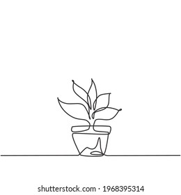 Para plantas ornamentales se emplean plantas de tracción continua de una línea con cinco hojas de cultivo. Plantas ornamentales para embellecer el salón. Ilustración gráfica vectorial de diseño de líneas simples.