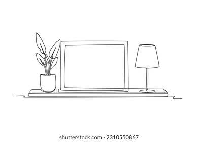 Continuous one line drawing potted plants for the interior. Interior concept. Single line draw design vector graphic illustration.