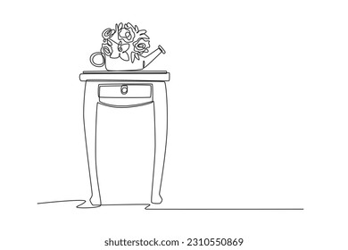Continuous one line drawing potted plants for the interior. Interior concept. Single line draw design vector graphic illustration.